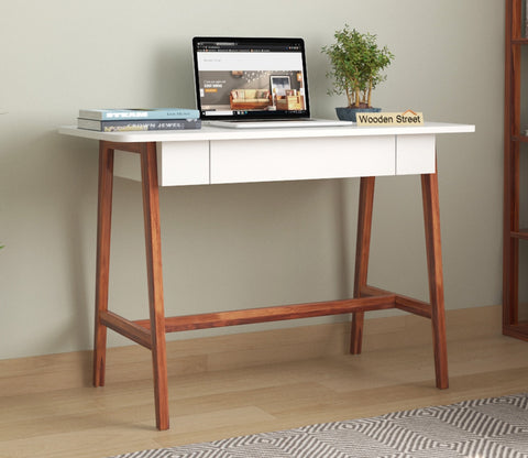 Ambra Study Table with Frosty White Drawer (Honey Finish)