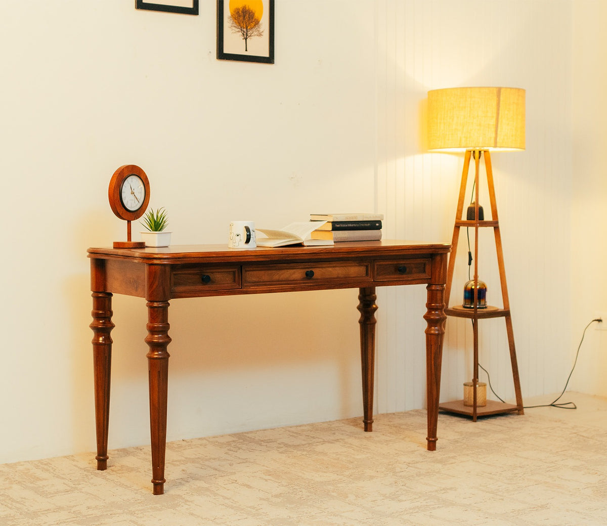 Kennedy Sheesham Wood Study Table with Drawer Storage (Teak Finish)