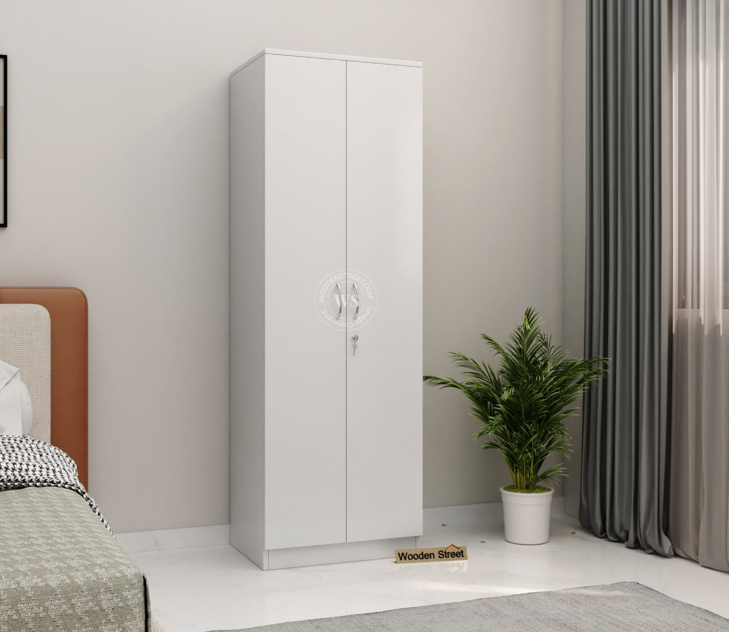 Lillian 2 Door Wardrobe with Drawer Storage and Hanging Rod (Frosty White Finish)
