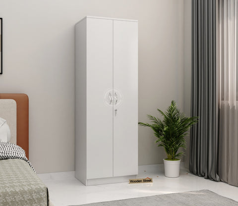 Lillian 2 Door Wardrobe with Drawer Storage and Hanging Rod (Frosty White Finish)