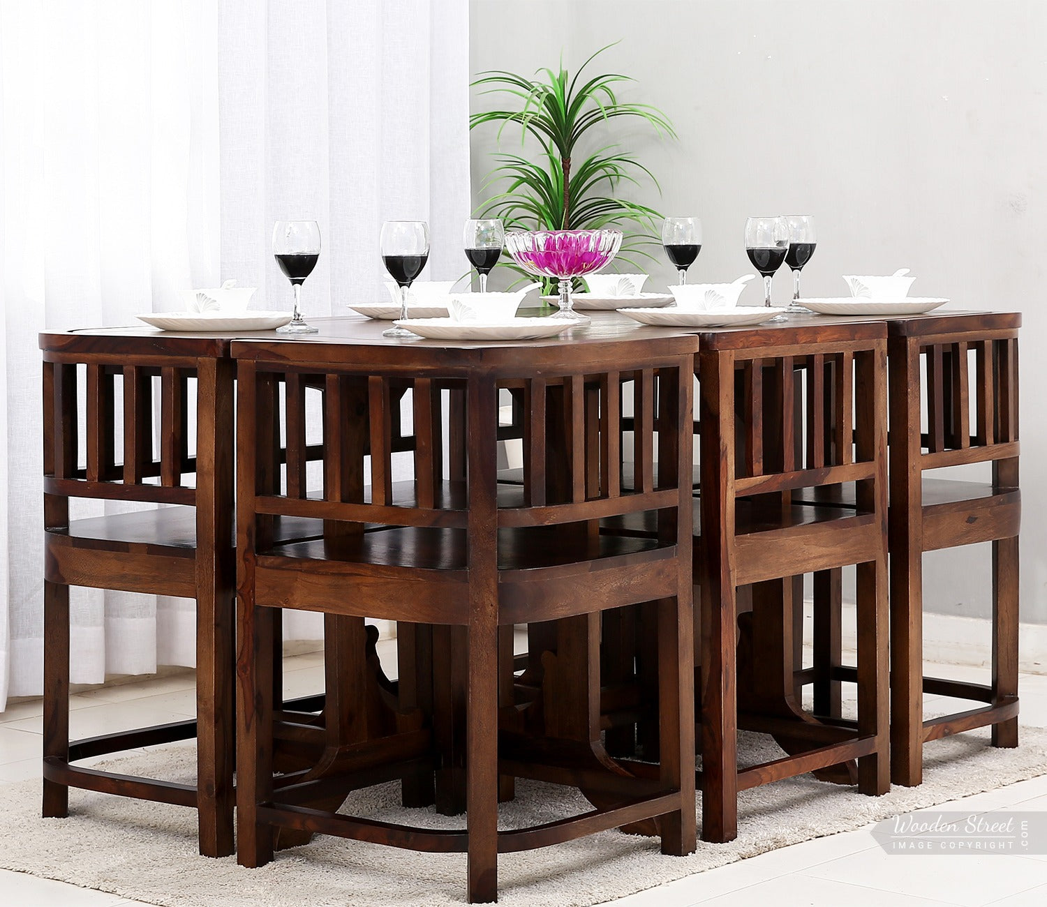 Cohoon 6 Seater Sheesham Wood Space Efficient Dining Set (Honey Finish)