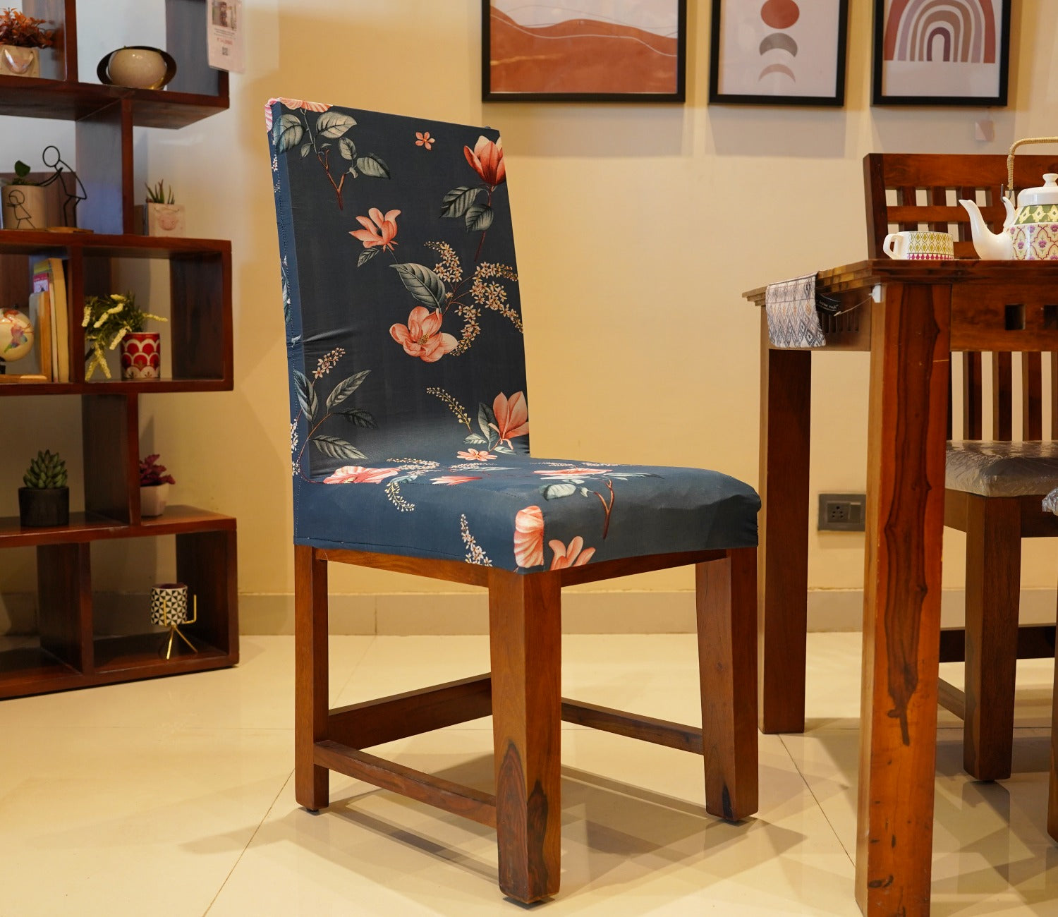 Flaubert Floral Printed Polyester Spandex 1 Piece Chair Cover (Blue)