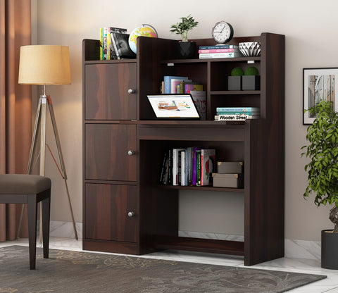 Candy Sheesham Wood Study Table with Three Cabinets & Open Shelves (Walnut Finish)