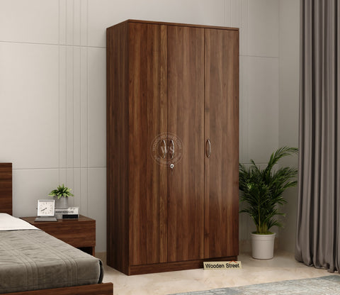 Kayden 3 Door Multi Utility Wardrobe With Hanging Rod (Columbian Walnut Finish)