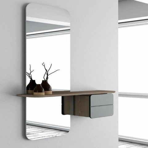 Trueliving Corner Round Rectangular Frame less  Decorative Wall Mount Mirror With Drawer | 18" x 36"