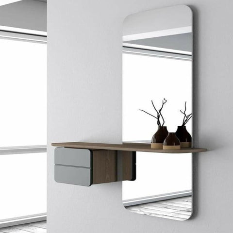 Trueliving Corner Round Rectangular Frame less  Decorative Wall Mount Mirror With Drawer | 18" x 36"