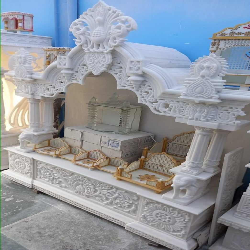 Trueliving Mandir | Marble Designer Temple 3.7 for Home & Offices |Solid Surface - Size - H: 48" x W: 44"— D: 21.5"