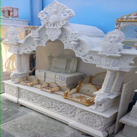 Trueliving Mandir | Marble Designer Temple 3.7 for Home & Offices |Solid Surface - Size - H: 48" x W: 44"— D: 21.5"