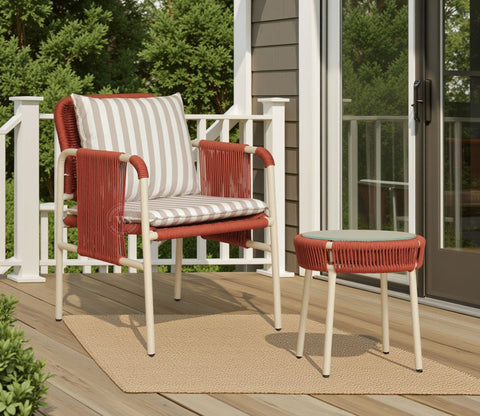 Corsica Rope Woven 2 Seater Outdoor Set with Coffee Table (Brick Red)