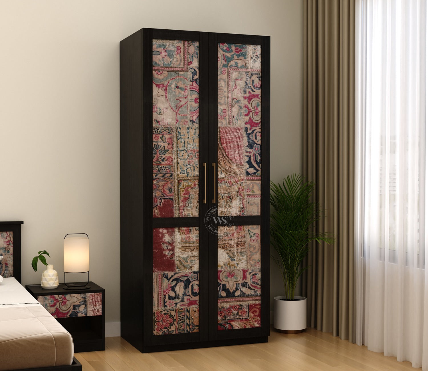 Tactica Engineered Wood Wardrobe with Textured MDF Accented Doors & Drawer Storage (Patchwork Multi)