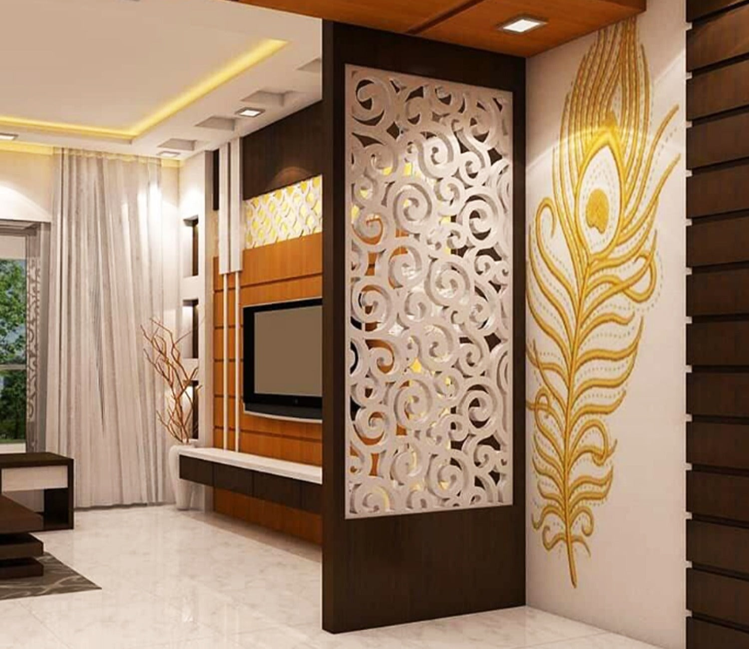 Handcrafted Wooden Brown Wooden Partition