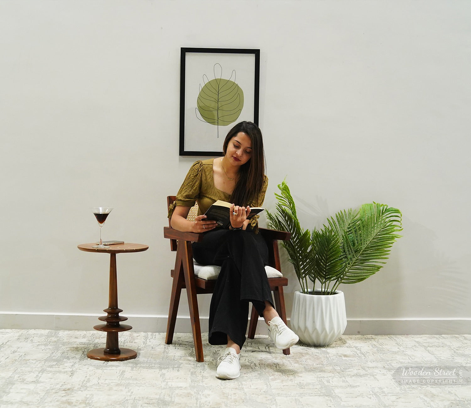 Siegler Sheesham Wood Cane Arm Chair (Honey Finish)