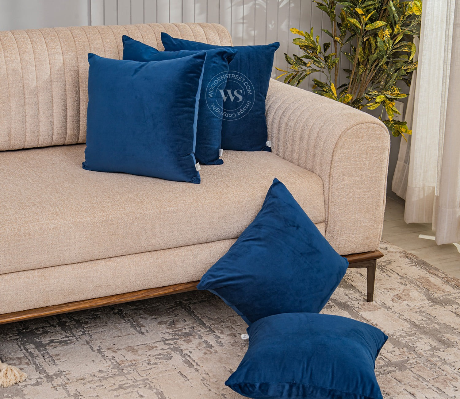 Cupid Velvet Cushion Cover - Pack of 5 (16 x 16 Inches, Indigo Blue)