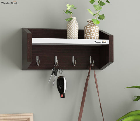 Alex Wall Shelf with Key Holders (Flowery Wenge Frosty White Finish)