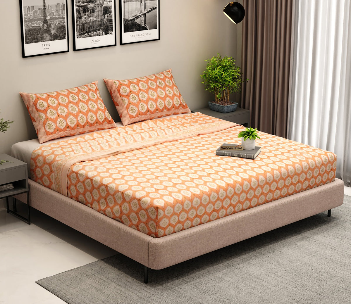 200 TC Floral Motif Double Bed Sheet - 100% Pure Cotton Bedsheet King Size With 2 Pillow Covers