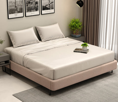 Organic Bamboo Set Queen Size 300 TC with 2 Pillowcases 1 Flat Bedsheet (Ivory)