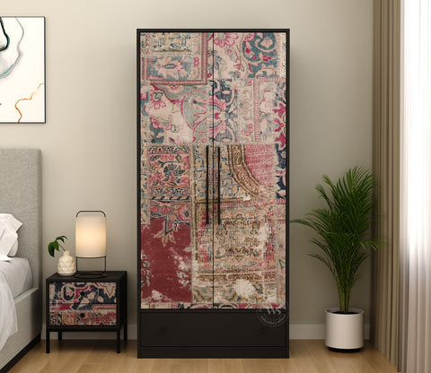 Avren Engineered Wood Wardrobe with Textured Front & Drawer Storage (Patchwork Multi)