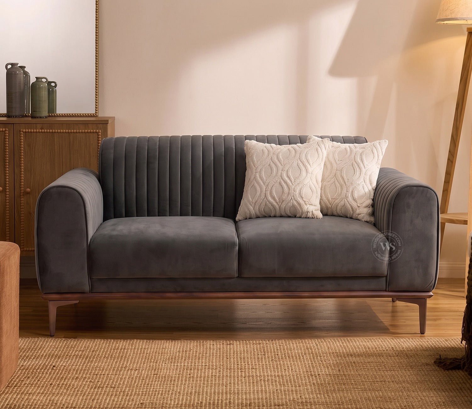 Lorenz 2 Seater Sofa (Velvet, Graphite Grey)