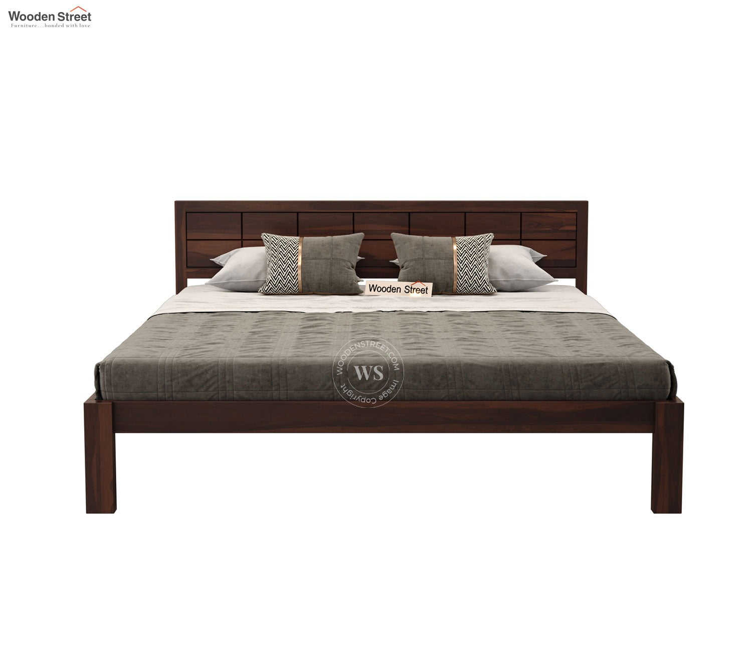 Brixton Sheesham Wood Bed Without Storage (King Size, Walnut Finish)