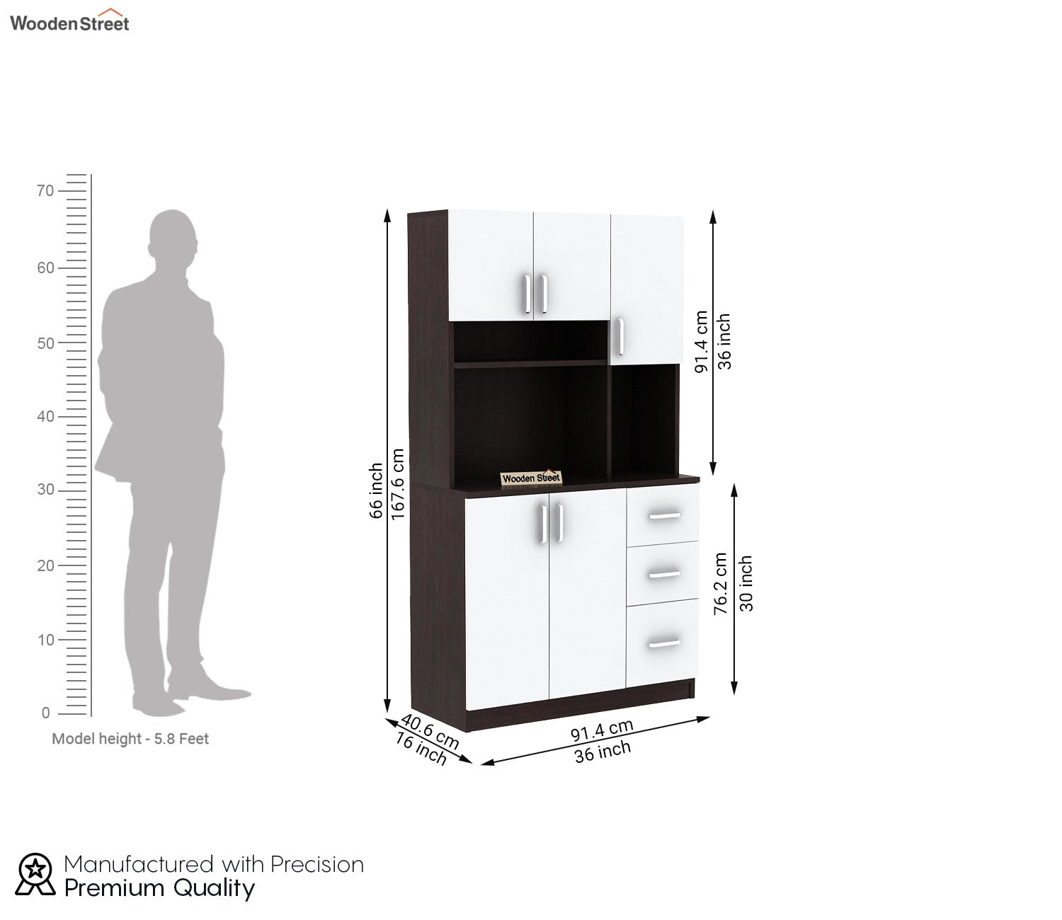 Piero Kitchen Cabinet (Flowery Wenge-Frosty White Finish)