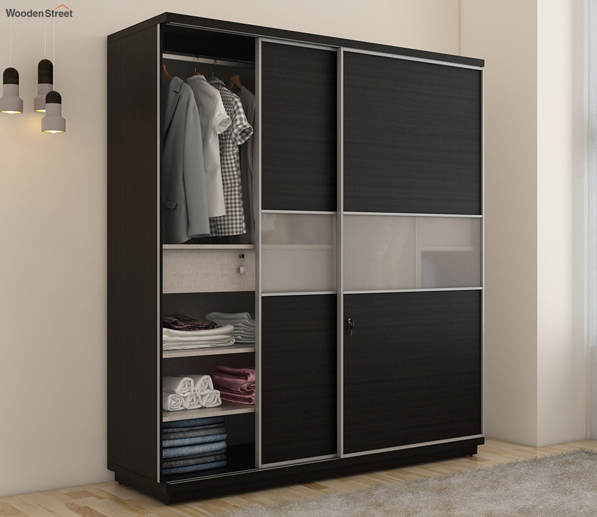 Kosmo Universal 2 Door Sliding Wardrobe (Flowery Wenge Finish)