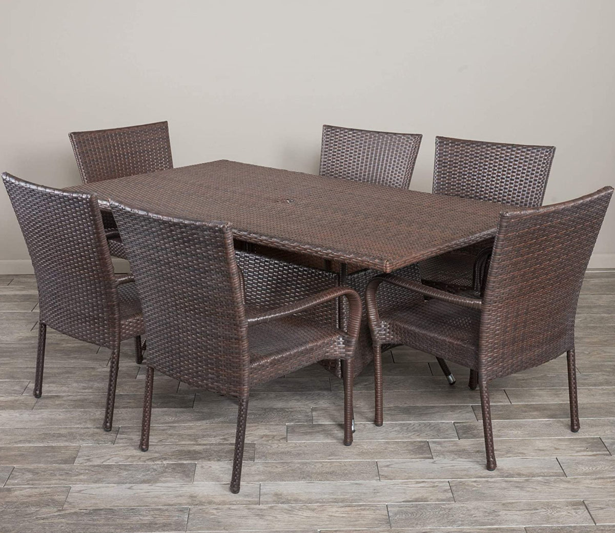 Dark Brown Rattan And Wicker Patio Dinning Set