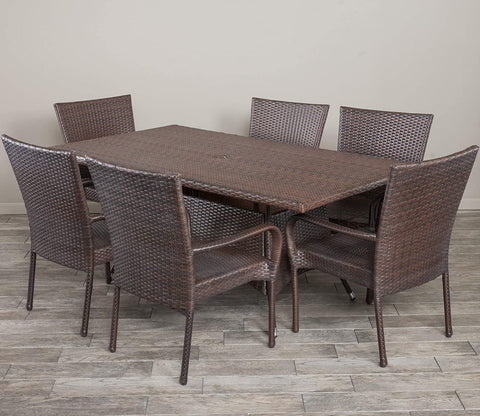 Dark Brown Rattan And Wicker Patio Dinning Set
