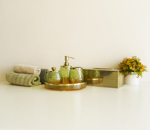 Sorrel Shady Green and Gold GlassTissue Box
