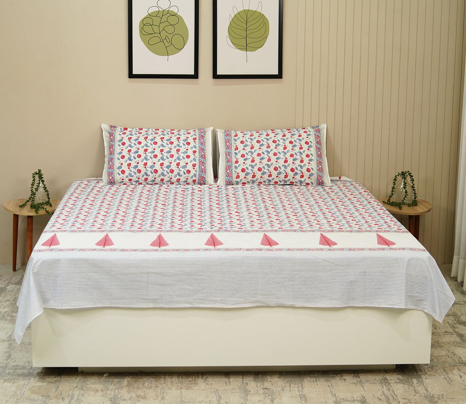 200 TC Double Bed Sheet - Bloom Shay Cotton Bedsheet King Size With 2 Pillow Cover