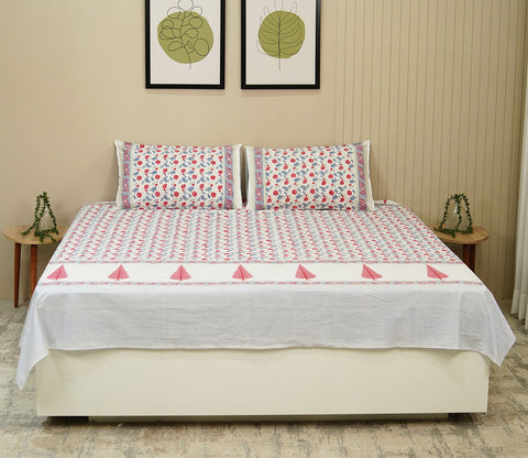 200 TC Double Bed Sheet - Bloom Shay Cotton Bedsheet King Size With 2 Pillow Cover