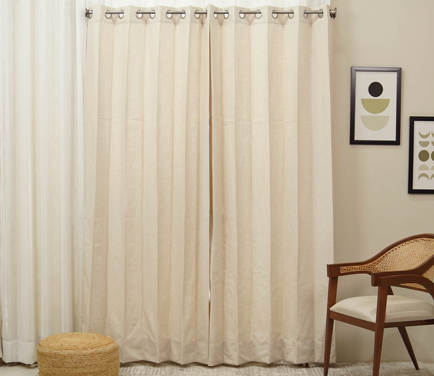 Solid Plain 1 Piece Light-Filtering Curtain (Cream, 7 Feet)