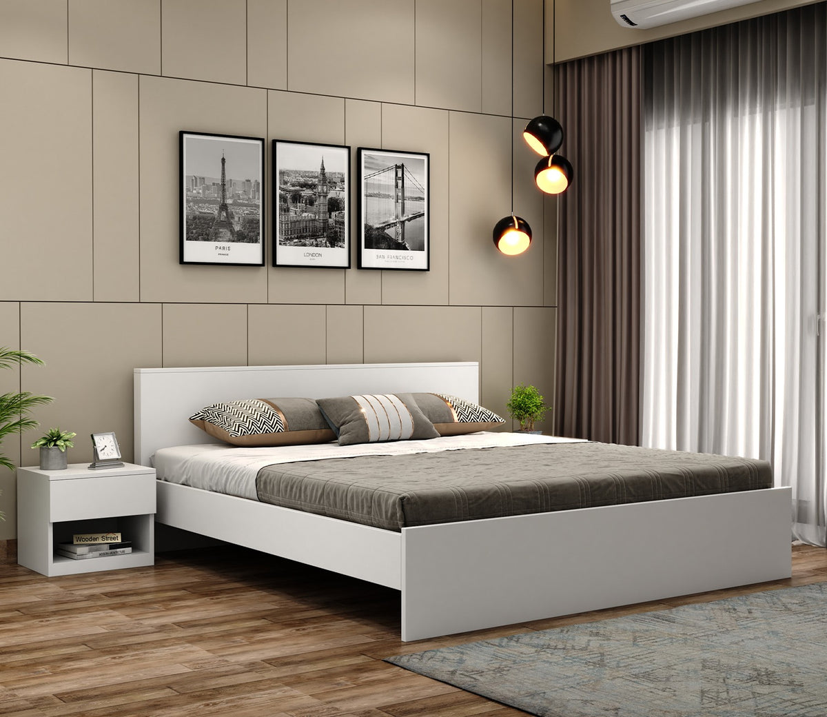 Clemency Bed without Storage (Queen Size, Frosty White Finish)