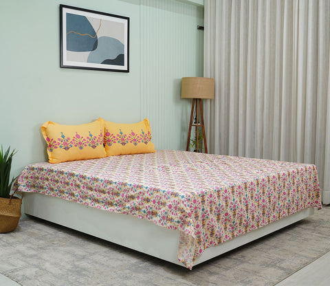 Jaipur Celebration Queen Size Bedsheet (Pink)