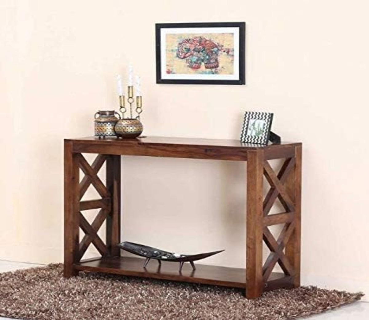 Classic Designer Wooden Partition Leave Design Console Table