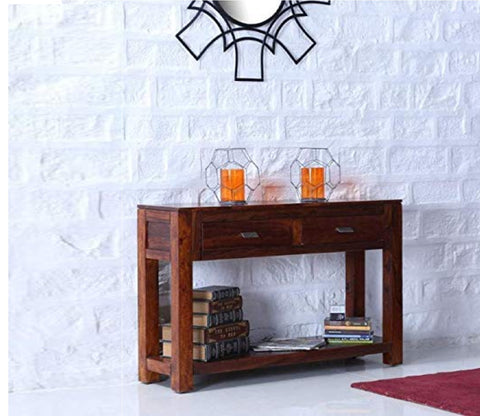 Walnut Finish Wooden Partition Leave Design Console Table