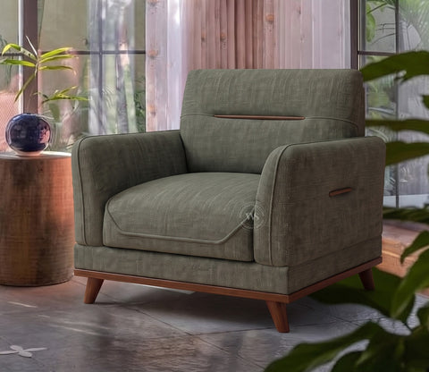 Alvaro 1 Seater Fabric Sofa with Wooden Accents (Cotton, Sage Green)