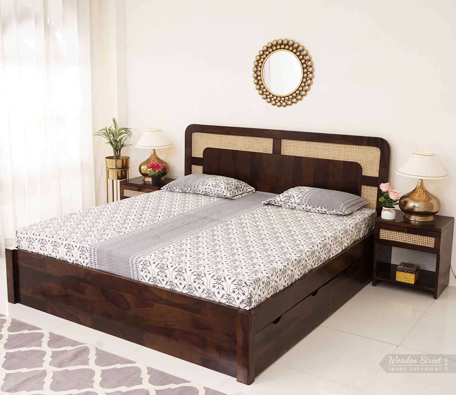 Emalyn Bed With Storage (Queen Size, Walnut Finish)