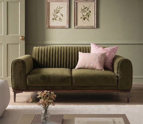 Lorenz 2 Seater Sofa (Velvet, Dark Olive Green)