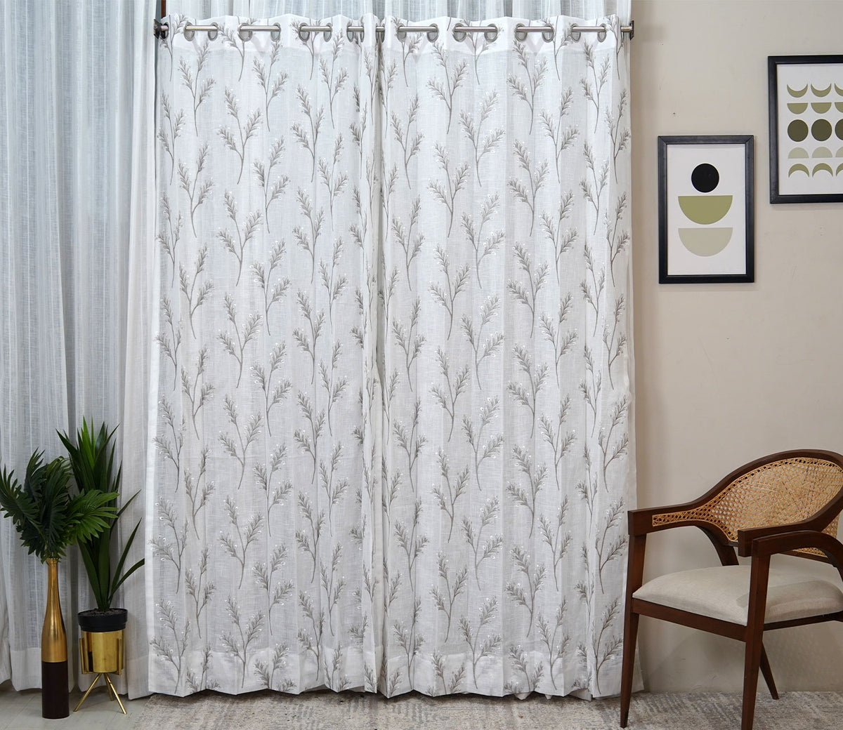 Leaflet Sheer Door Curtains Set of 2 (Grey, 7 Feet)