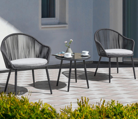 Dark Grey Rope 2 Seater Chair With Table And Off-White Cushions Balcony Sets