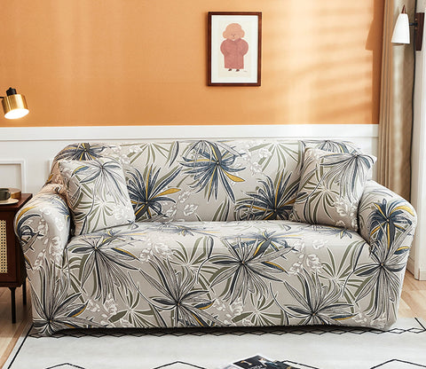 Cassia Floral Printed Polyester Spandex 2 Seater Sofa Cover (Beige)