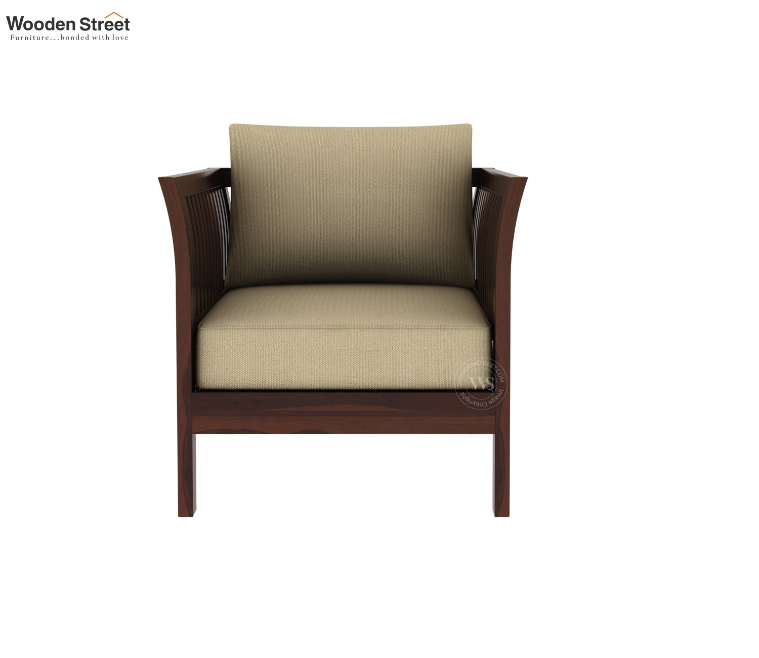 Raiden 1 Seater Wooden Sofa (Walnut Irish Cream)