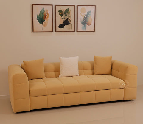 Cinnaro Modern Sofa Cum Bed with Pull Out Conversion and Tufted Design (Yellow)