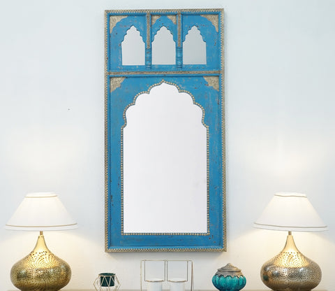 Izara Carved Mirror Frame (Distressed Dark Blue)