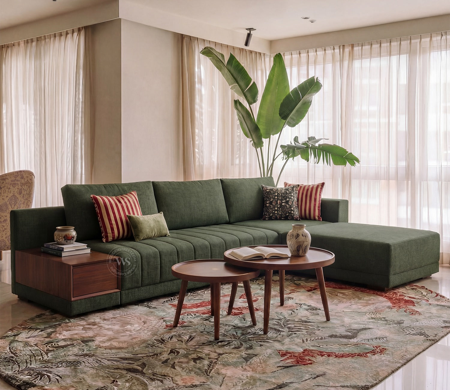 Oasis L-Shape Right Aligned Sectional Sofa (Sage Green)