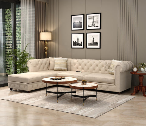 Henry L - Shaped Left Aligned Corner Sofa (Cotton, Jade Ivory)