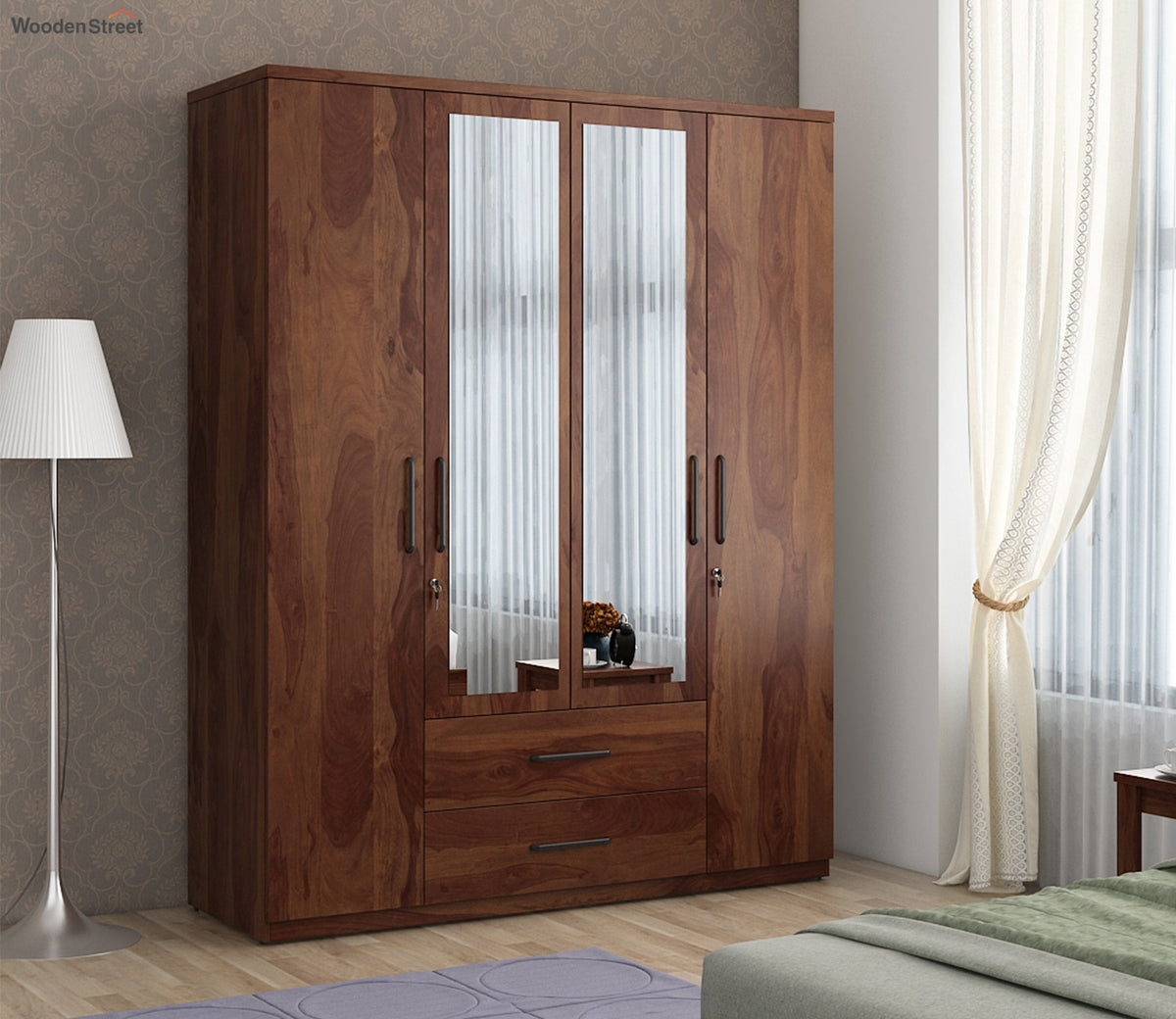 Kosmo Lauren 4 Door Wardrobe With Mirror (Exotic Teak Finish)