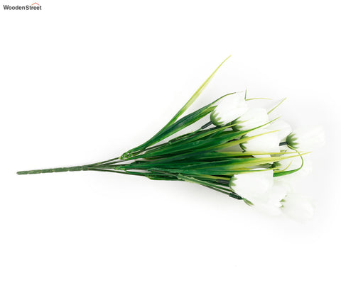 Blissful Bunch Of Roses Artificial Flower- Set Of 5 (White)