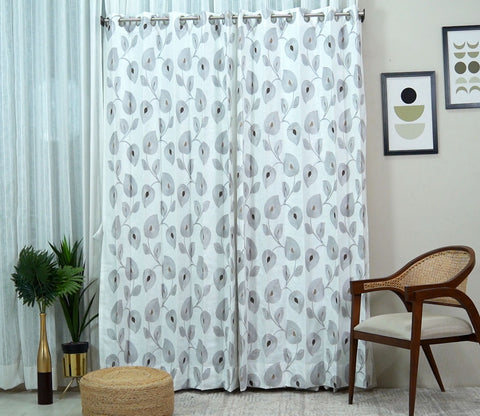 Dual Leaf Sheer Door Curtains Set of 2 (Grey, 7 Feet)