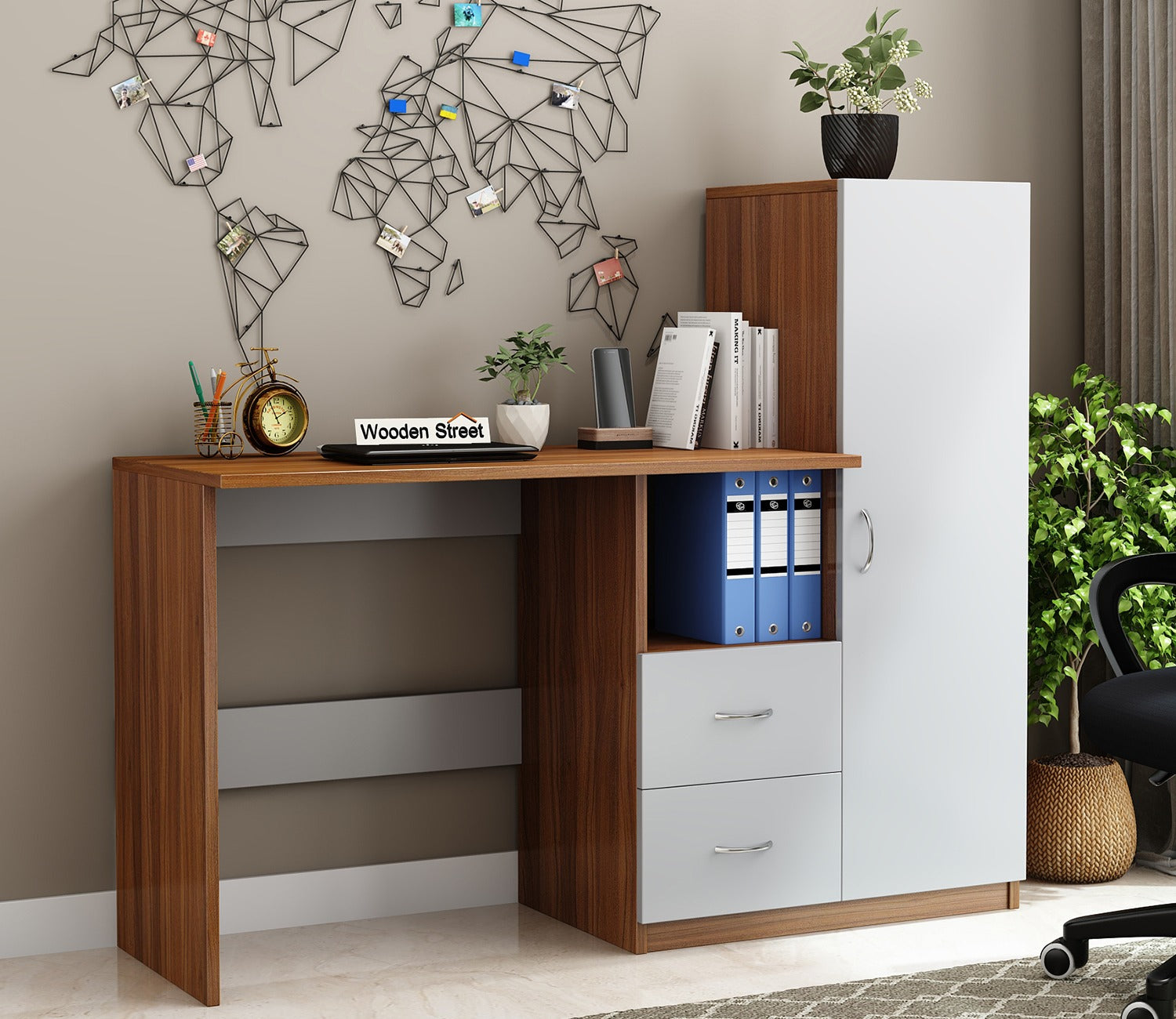 Alister Engineered Wood Study Table (Exotic Teak Frosty White)